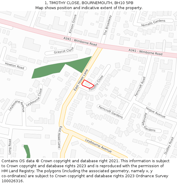 1, TIMOTHY CLOSE, BOURNEMOUTH, BH10 5PB: Location map and indicative extent of plot