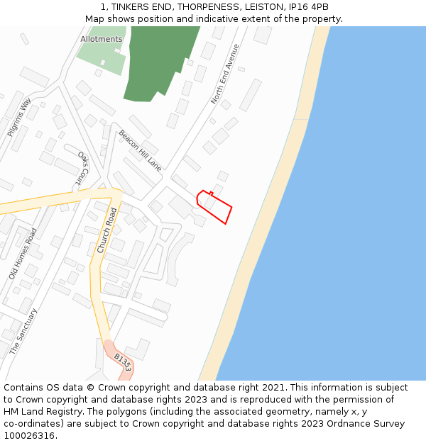 1, TINKERS END, THORPENESS, LEISTON, IP16 4PB: Location map and indicative extent of plot