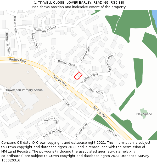 1, TINWELL CLOSE, LOWER EARLEY, READING, RG6 3BJ: Location map and indicative extent of plot