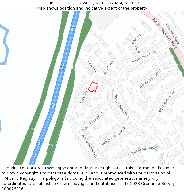 1, TIREE CLOSE, TROWELL, NOTTINGHAM, NG9 3RG: Location map and indicative extent of plot