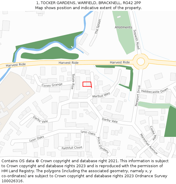 1, TOCKER GARDENS, WARFIELD, BRACKNELL, RG42 2PP: Location map and indicative extent of plot