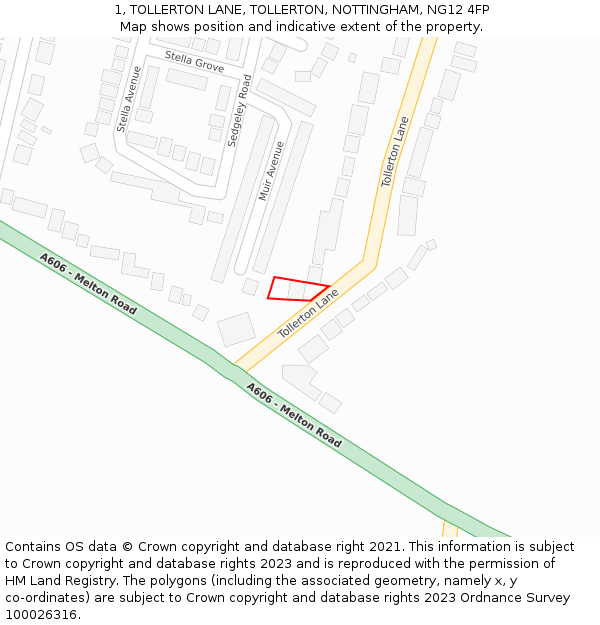 1, TOLLERTON LANE, TOLLERTON, NOTTINGHAM, NG12 4FP: Location map and indicative extent of plot