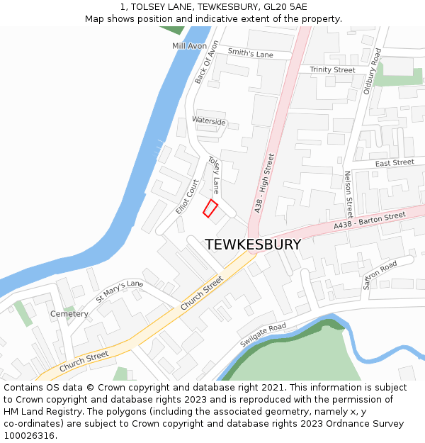 1, TOLSEY LANE, TEWKESBURY, GL20 5AE: Location map and indicative extent of plot