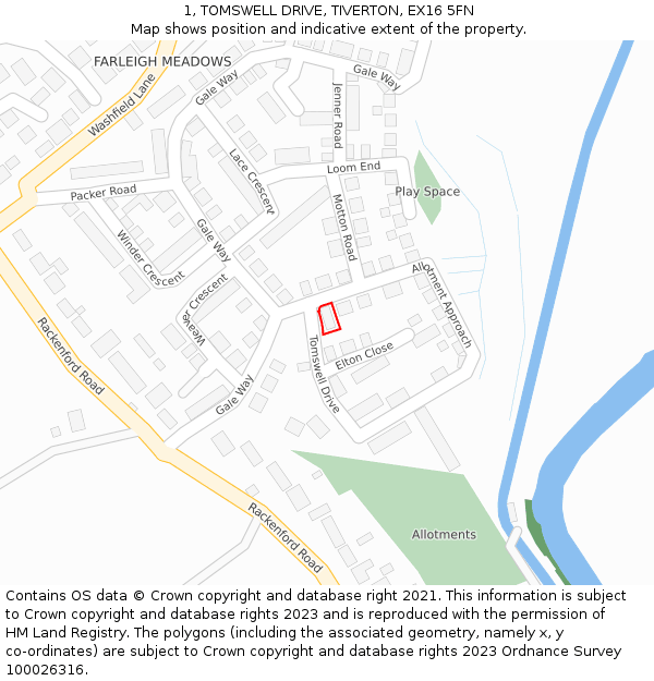1, TOMSWELL DRIVE, TIVERTON, EX16 5FN: Location map and indicative extent of plot