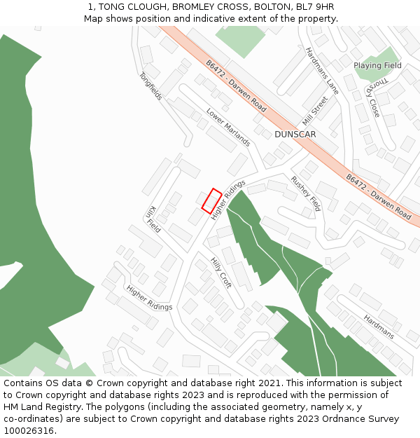 1, TONG CLOUGH, BROMLEY CROSS, BOLTON, BL7 9HR: Location map and indicative extent of plot