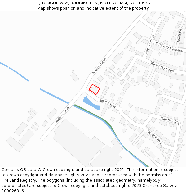 1, TONGUE WAY, RUDDINGTON, NOTTINGHAM, NG11 6BA: Location map and indicative extent of plot