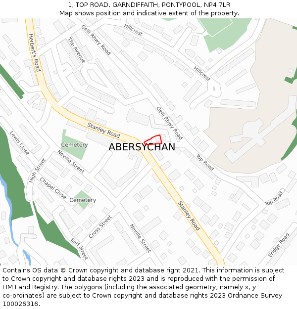 1, TOP ROAD, GARNDIFFAITH, PONTYPOOL, NP4 7LR: Location map and indicative extent of plot