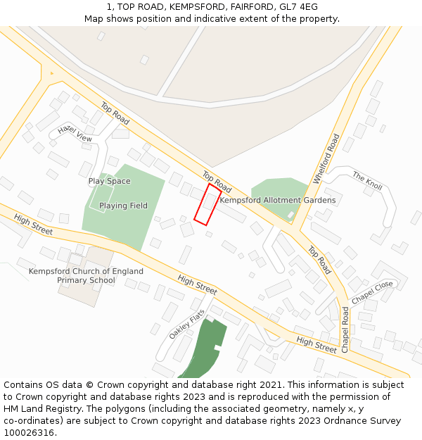 1, TOP ROAD, KEMPSFORD, FAIRFORD, GL7 4EG: Location map and indicative extent of plot