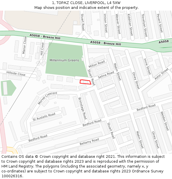 1, TOPAZ CLOSE, LIVERPOOL, L4 5XW: Location map and indicative extent of plot