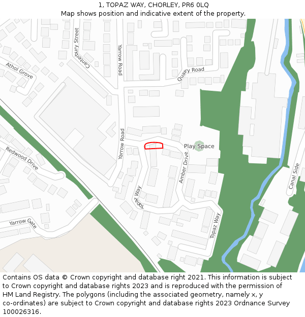 1, TOPAZ WAY, CHORLEY, PR6 0LQ: Location map and indicative extent of plot
