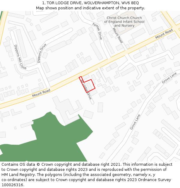 1, TOR LODGE DRIVE, WOLVERHAMPTON, WV6 8EQ: Location map and indicative extent of plot