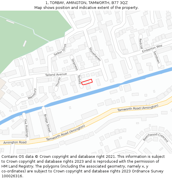 1, TORBAY, AMINGTON, TAMWORTH, B77 3QZ: Location map and indicative extent of plot