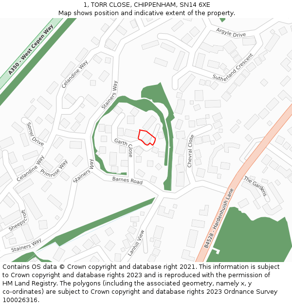 1, TORR CLOSE, CHIPPENHAM, SN14 6XE: Location map and indicative extent of plot