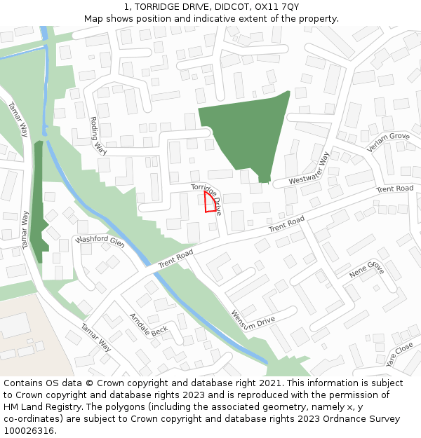 1, TORRIDGE DRIVE, DIDCOT, OX11 7QY: Location map and indicative extent of plot