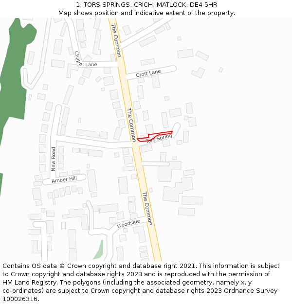 1, TORS SPRINGS, CRICH, MATLOCK, DE4 5HR: Location map and indicative extent of plot