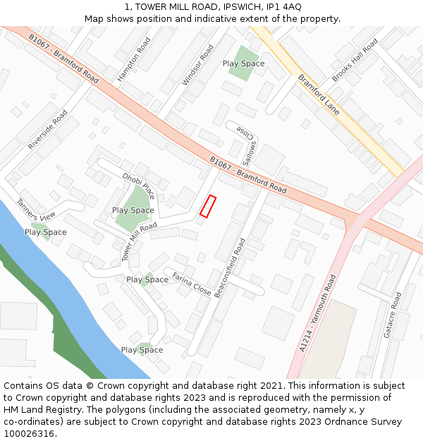 1, TOWER MILL ROAD, IPSWICH, IP1 4AQ: Location map and indicative extent of plot