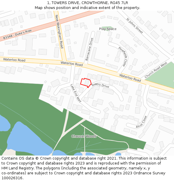 1, TOWERS DRIVE, CROWTHORNE, RG45 7LR: Location map and indicative extent of plot