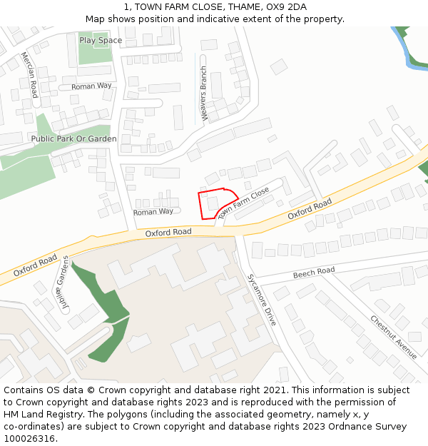 1, TOWN FARM CLOSE, THAME, OX9 2DA: Location map and indicative extent of plot