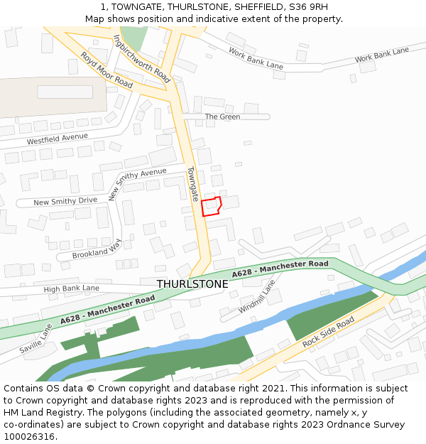 1, TOWNGATE, THURLSTONE, SHEFFIELD, S36 9RH: Location map and indicative extent of plot