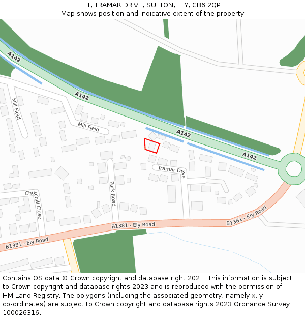 1, TRAMAR DRIVE, SUTTON, ELY, CB6 2QP: Location map and indicative extent of plot