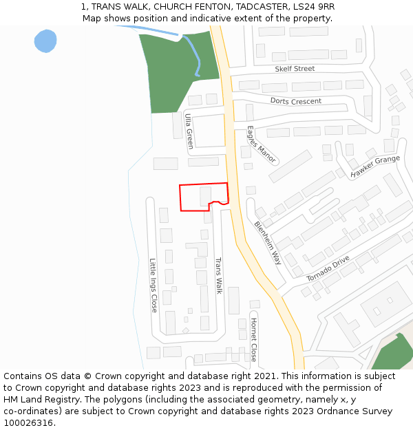1, TRANS WALK, CHURCH FENTON, TADCASTER, LS24 9RR: Location map and indicative extent of plot