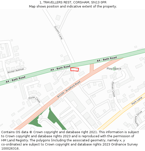 1, TRAVELLERS REST, CORSHAM, SN13 0PR: Location map and indicative extent of plot