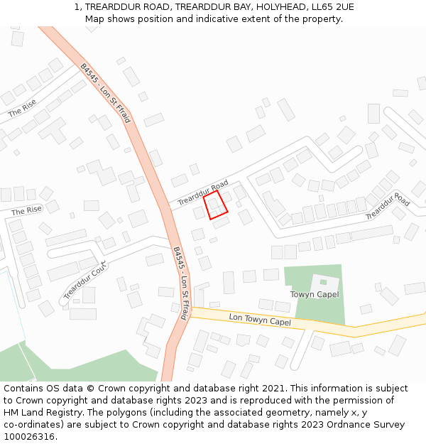 1, TREARDDUR ROAD, TREARDDUR BAY, HOLYHEAD, LL65 2UE: Location map and indicative extent of plot