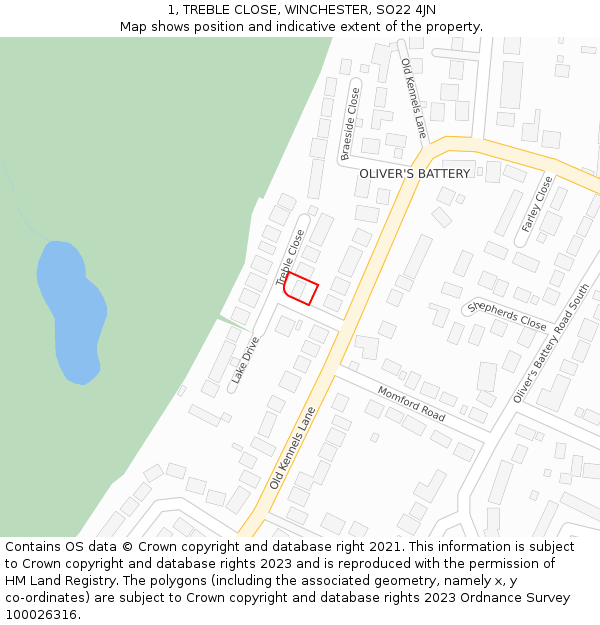 1, TREBLE CLOSE, WINCHESTER, SO22 4JN: Location map and indicative extent of plot