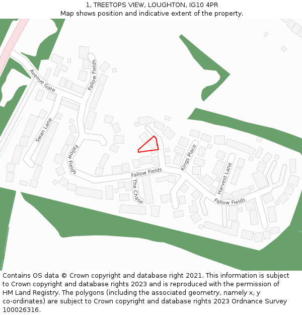 1, TREETOPS VIEW, LOUGHTON, IG10 4PR: Location map and indicative extent of plot