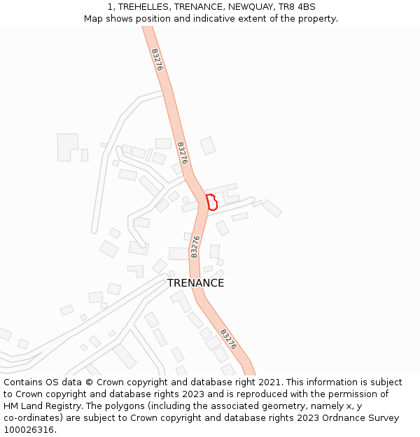 1, TREHELLES, TRENANCE, NEWQUAY, TR8 4BS: Location map and indicative extent of plot
