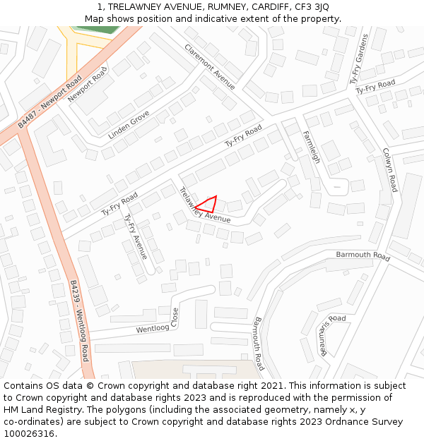 1, TRELAWNEY AVENUE, RUMNEY, CARDIFF, CF3 3JQ: Location map and indicative extent of plot