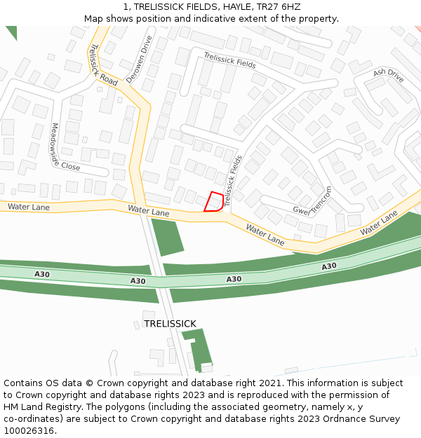 1, TRELISSICK FIELDS, HAYLE, TR27 6HZ: Location map and indicative extent of plot