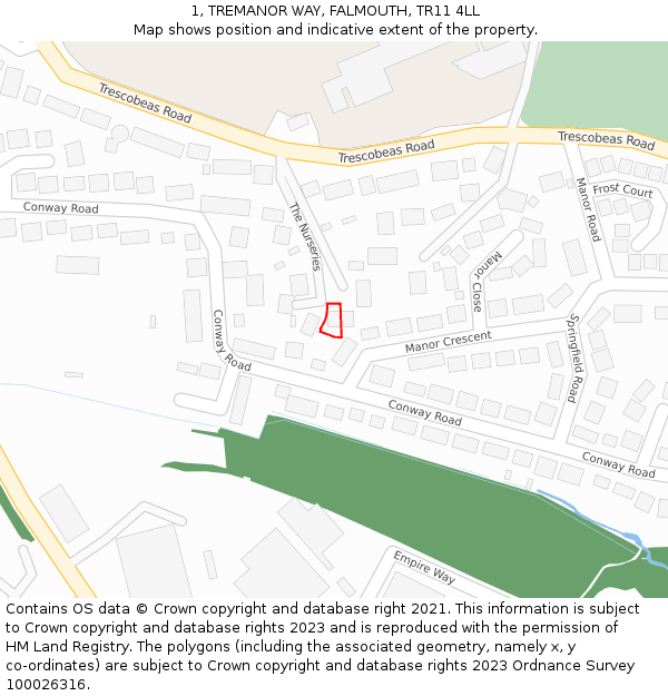 1, TREMANOR WAY, FALMOUTH, TR11 4LL: Location map and indicative extent of plot