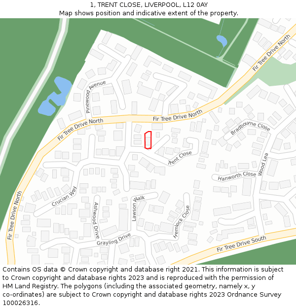 1, TRENT CLOSE, LIVERPOOL, L12 0AY: Location map and indicative extent of plot