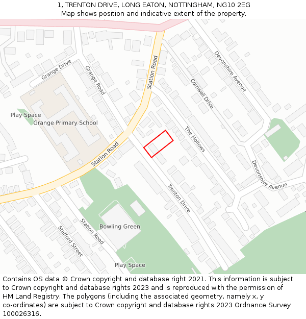 1, TRENTON DRIVE, LONG EATON, NOTTINGHAM, NG10 2EG: Location map and indicative extent of plot