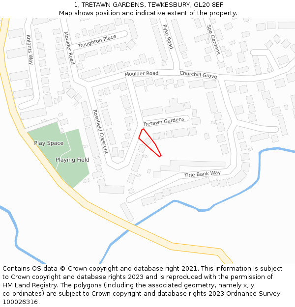 1, TRETAWN GARDENS, TEWKESBURY, GL20 8EF: Location map and indicative extent of plot