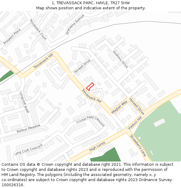 1, TREVASSACK PARC, HAYLE, TR27 5HW: Location map and indicative extent of plot