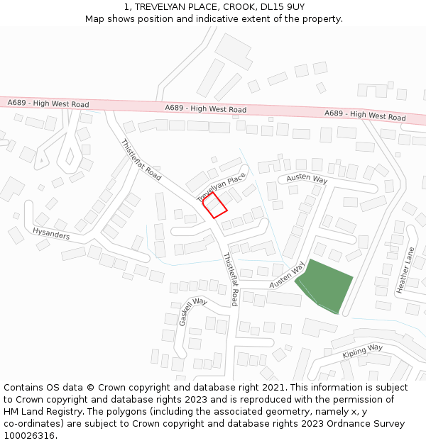 1, TREVELYAN PLACE, CROOK, DL15 9UY: Location map and indicative extent of plot