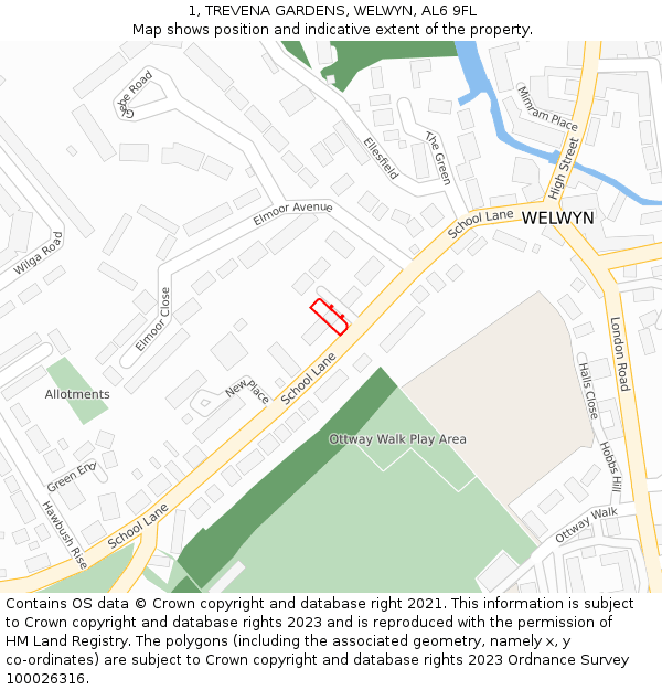 1, TREVENA GARDENS, WELWYN, AL6 9FL: Location map and indicative extent of plot