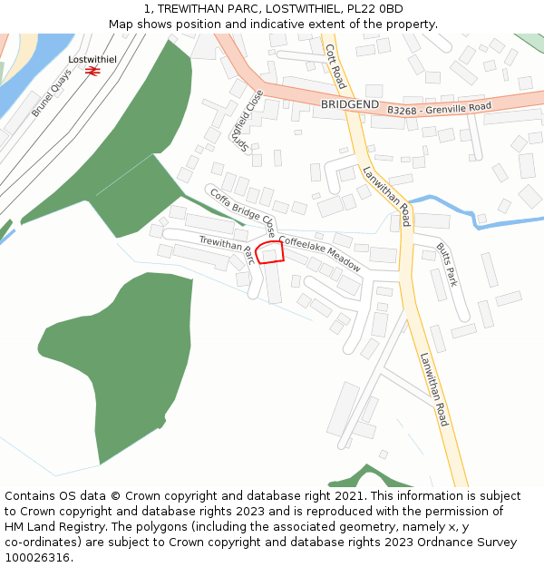 1, TREWITHAN PARC, LOSTWITHIEL, PL22 0BD: Location map and indicative extent of plot