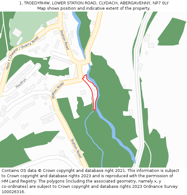 1, TROEDYRHIW, LOWER STATION ROAD, CLYDACH, ABERGAVENNY, NP7 0LY: Location map and indicative extent of plot