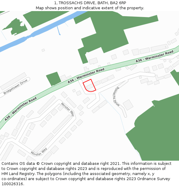 1, TROSSACHS DRIVE, BATH, BA2 6RP: Location map and indicative extent of plot