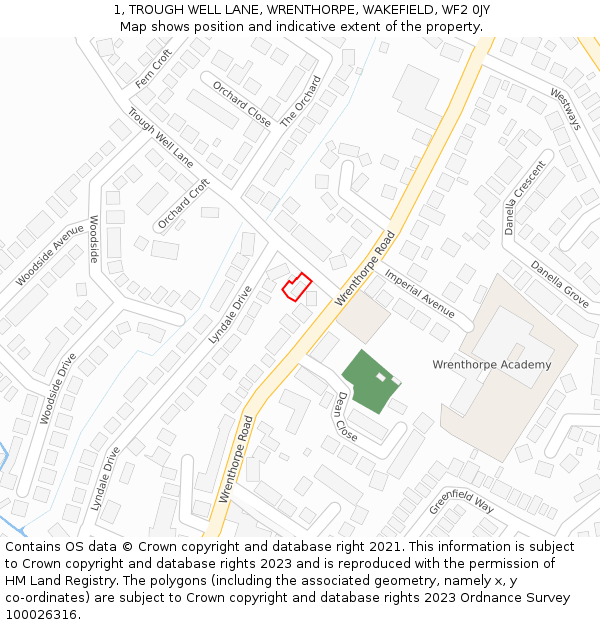 1, TROUGH WELL LANE, WRENTHORPE, WAKEFIELD, WF2 0JY: Location map and indicative extent of plot