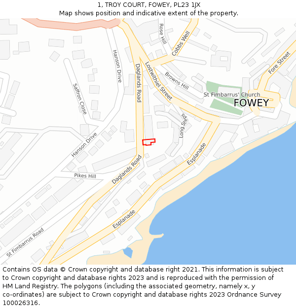 1, TROY COURT, FOWEY, PL23 1JX: Location map and indicative extent of plot