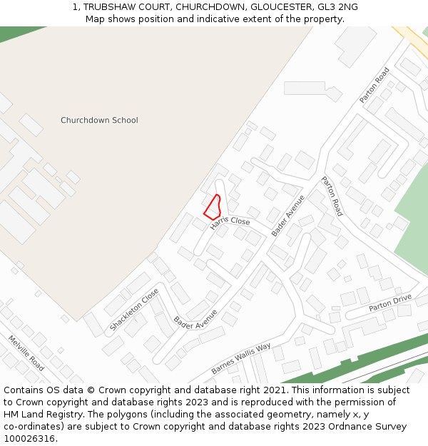 1, TRUBSHAW COURT, CHURCHDOWN, GLOUCESTER, GL3 2NG: Location map and indicative extent of plot