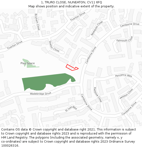1, TRURO CLOSE, NUNEATON, CV11 6FQ: Location map and indicative extent of plot