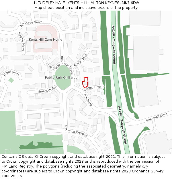 1, TUDELEY HALE, KENTS HILL, MILTON KEYNES, MK7 6DW: Location map and indicative extent of plot