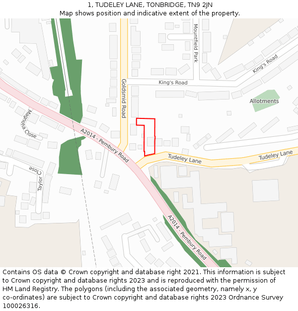 1, TUDELEY LANE, TONBRIDGE, TN9 2JN: Location map and indicative extent of plot