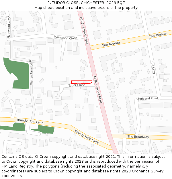 1, TUDOR CLOSE, CHICHESTER, PO19 5QZ: Location map and indicative extent of plot