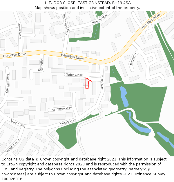 1, TUDOR CLOSE, EAST GRINSTEAD, RH19 4SA: Location map and indicative extent of plot